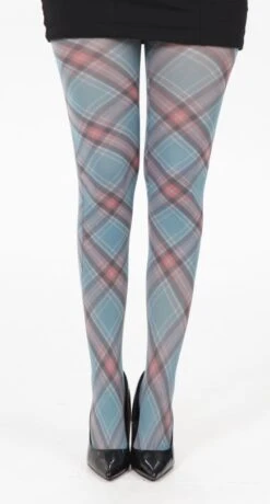 Tartan Printed Tights - Diagonal Green Tartan 5055419608083