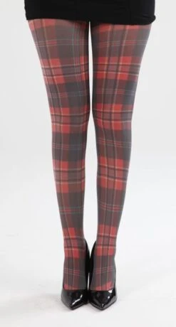 Tartan Printed Tights - Red & Green Tartan 5055419608229