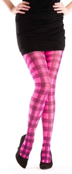 Tartan Printed Tights Flo Pink 5055419608267