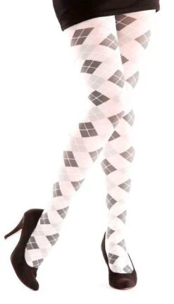 Argyle Golf Tights - White-Dark Grey-Light Grey 5060251711990