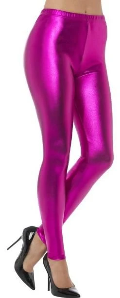 80's Metallic Disco Leggins Pink 48107