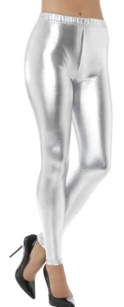 80's Metallic Disco Leggins Silver 48105