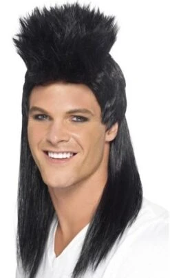 80's Rocker Mullet Wig Black 43452