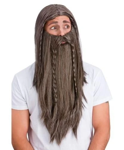 Deluxe Wig And Long Beard Brown EW-8234