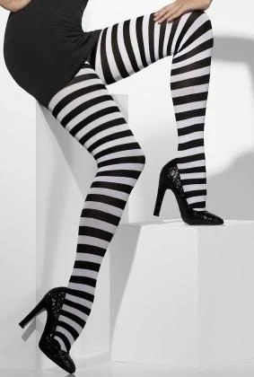 Opaque Tights Black And White Striped 42761