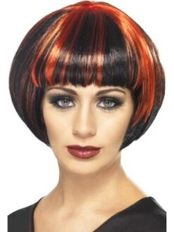 Quirky Bob Wig Black With Red Streaks 29964