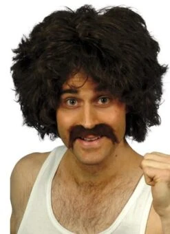 Retro Wig & Tash Brown 42236