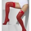 Sheer Hold-ups Red With Vertical Stripes And Bows 42764