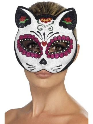 Sugar Skull Cat Eyemask With Glitter 45219